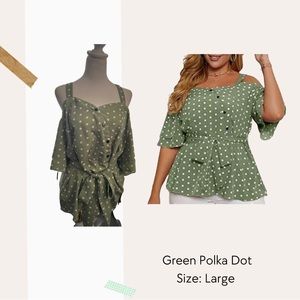 Women’s button down shirt polka dot green